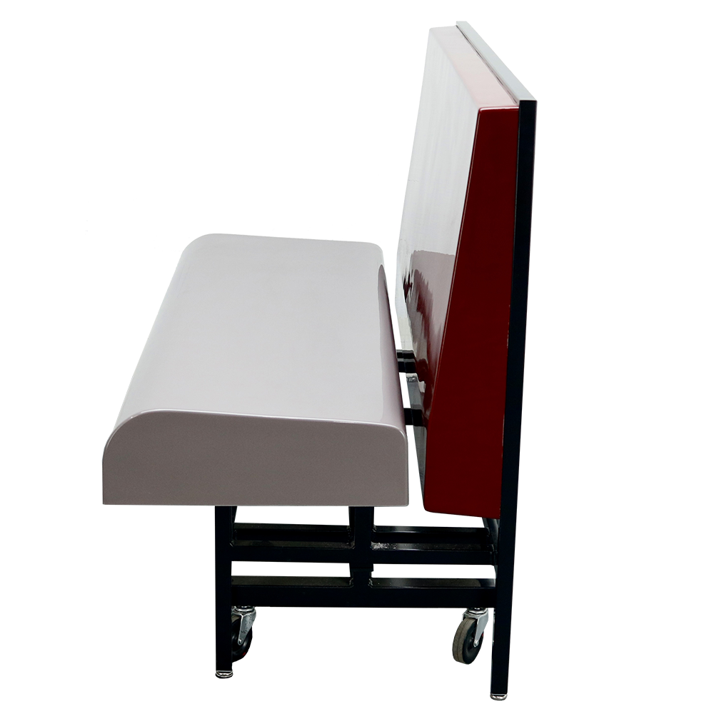 Lift commercial booth seating with folding seat, fiberglass side view.