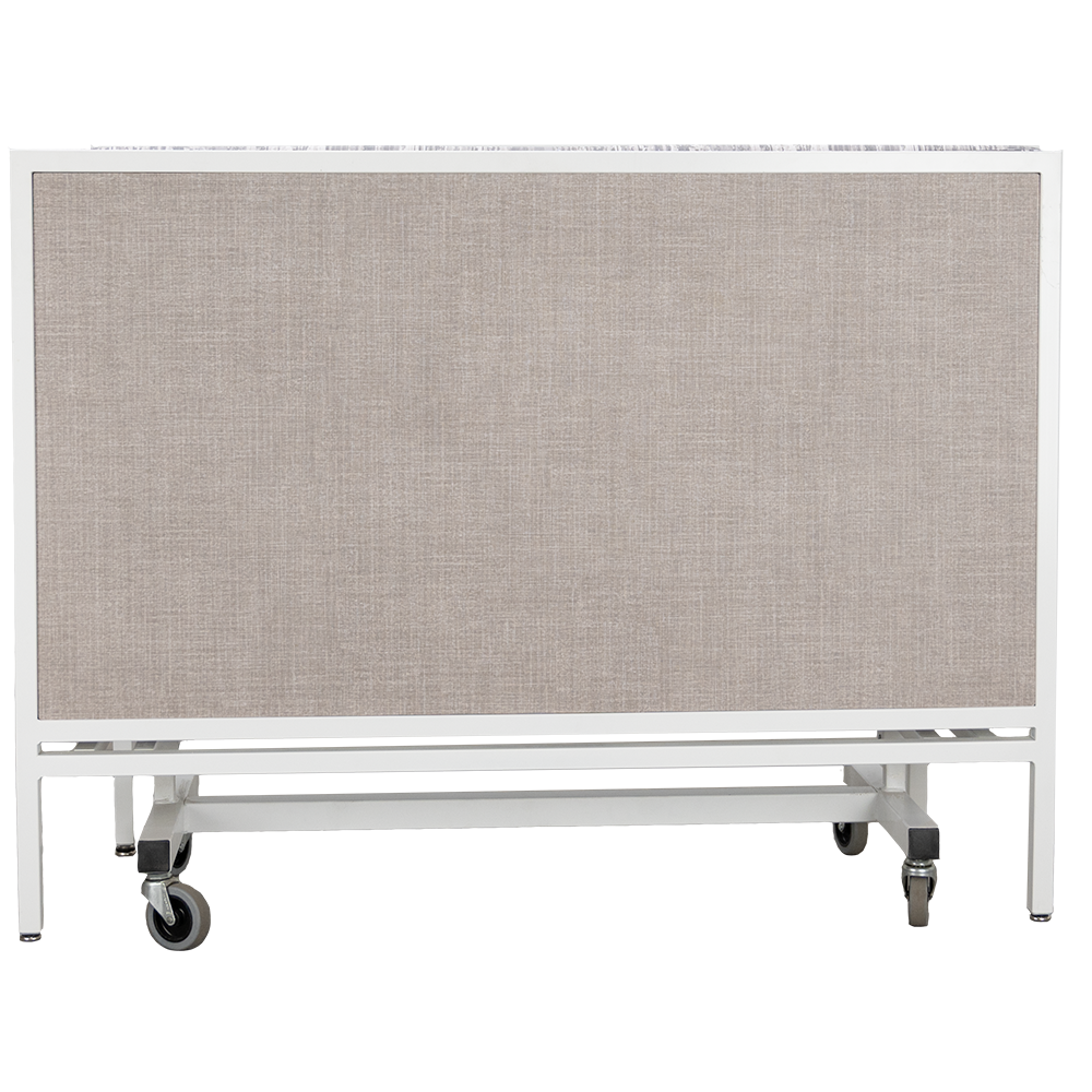 Lift commercial booth seating with folding seat, upholstered back view.