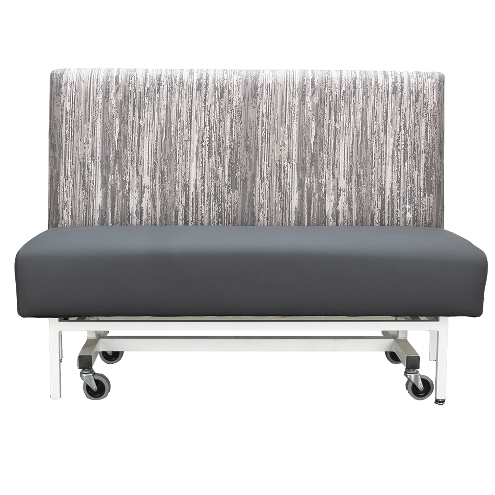 Lift commercial booth seating with folding seat, upholstered front view.