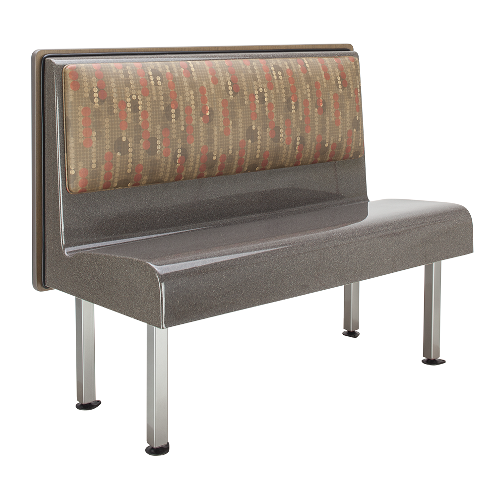Jefferson commercial fiberglass booth with upholstered back, angled.