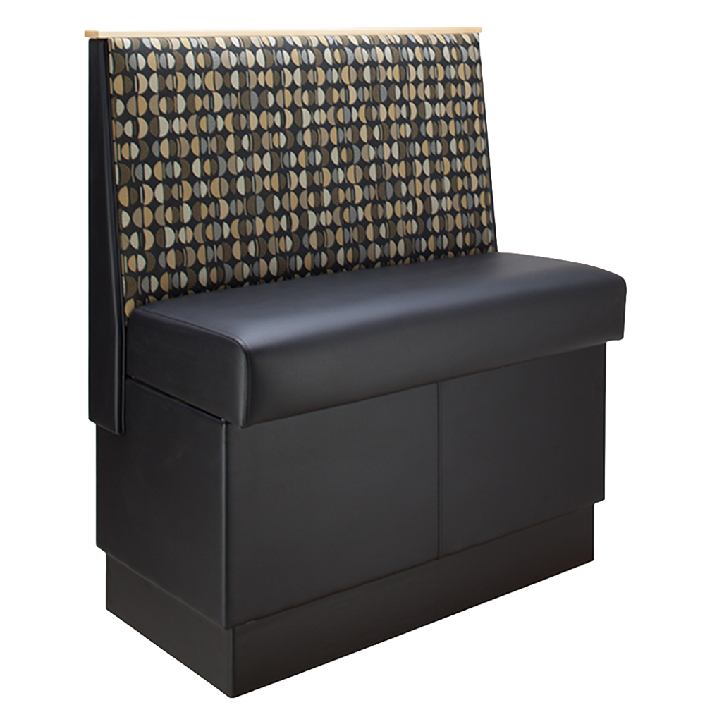 Cumberland commercial booth with upholstered back and seat, angled.