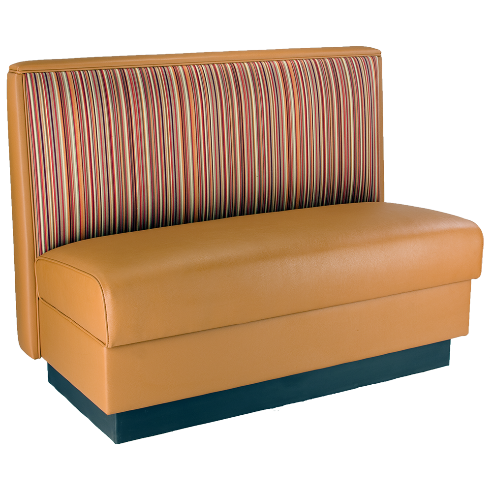 Cumberland commercial booth with upholstered back and seat, angled.
