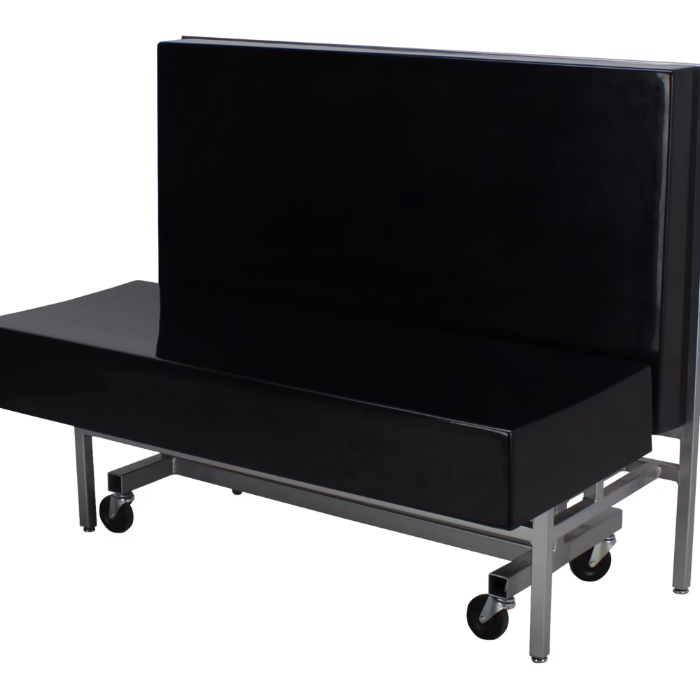 SCI Lift mobile commercial booth with hydraulic-assisted seat and caster base