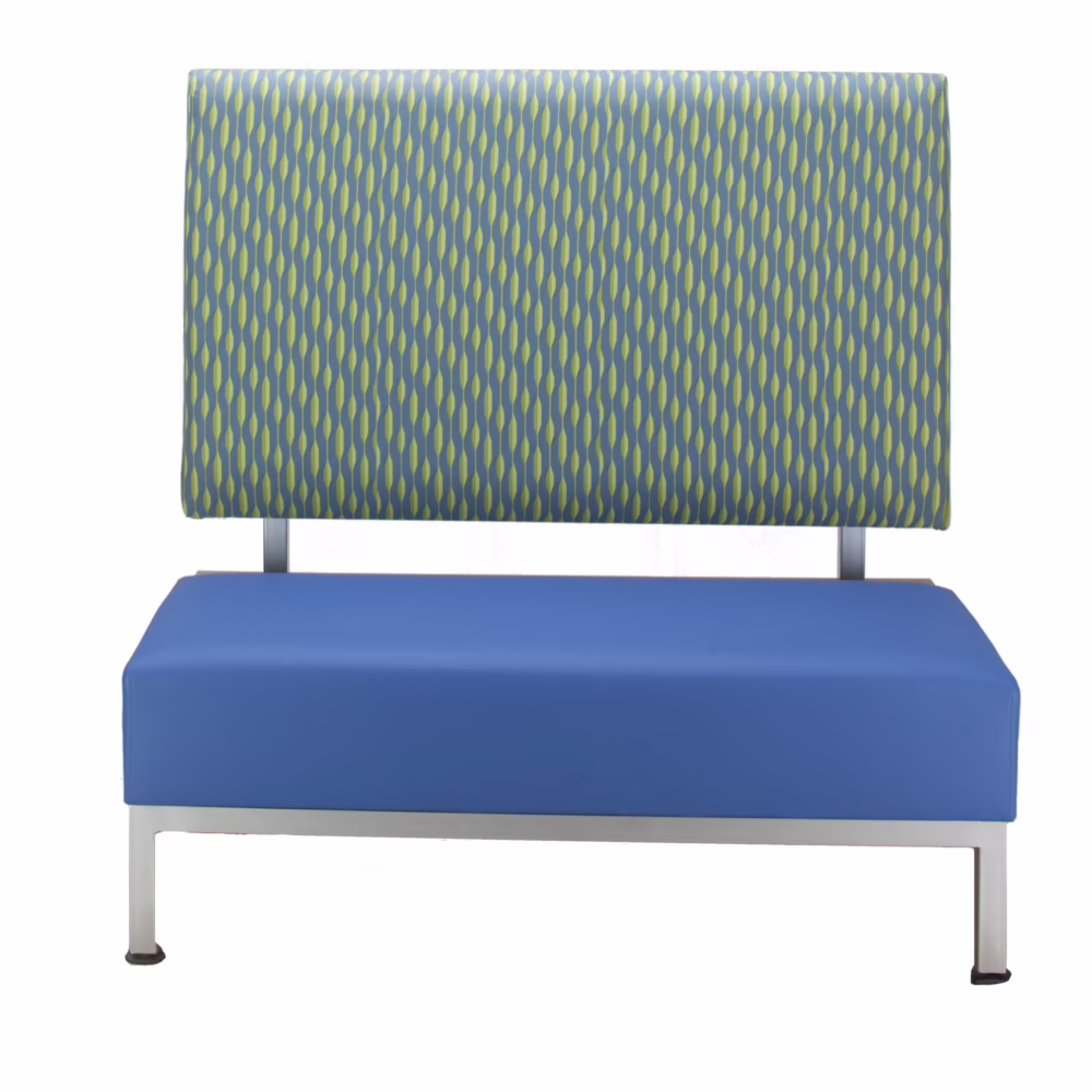Archer Booth with upholstered seat and back, front view.