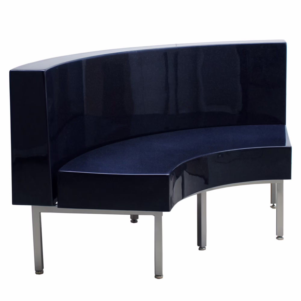 Brighton Radius curved custom commercial restaurant booth with upholstered back and powder-coated steel frame
