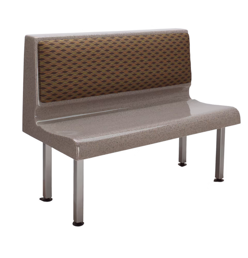 Glenwood commercial fiberglass booth with upholstered back pad and freestanding frame