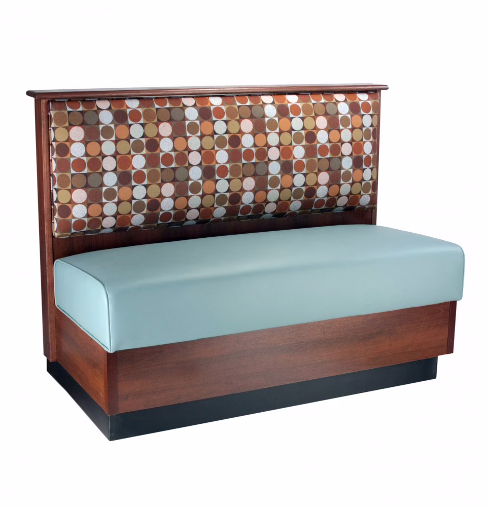 Meadow custom commercial booth with solid wood construction and upholstered seating