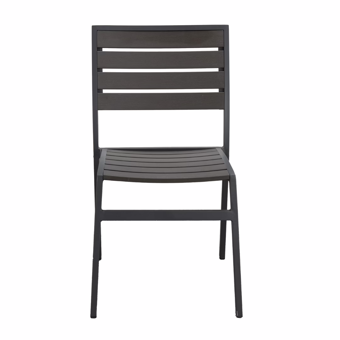 Synthetic Teak All-Weather Outdoor Side Chair in Grey.