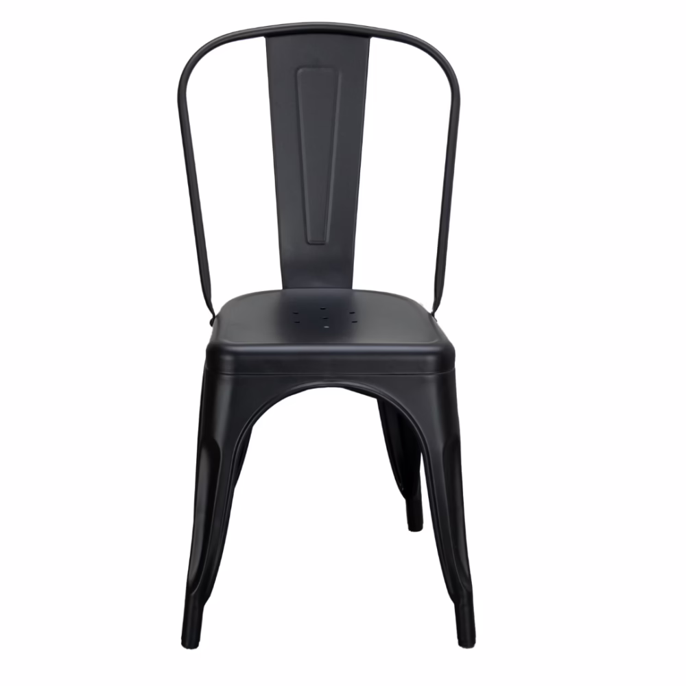 Black metal tolix-style chair.