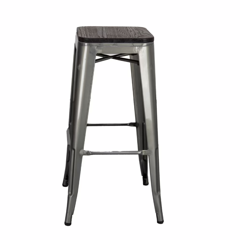 Tolix Style Bar Stool with wood seat.