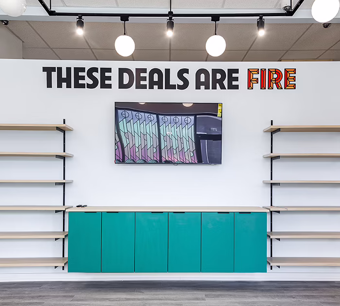 High Hopes dispensary shelving and graphics.