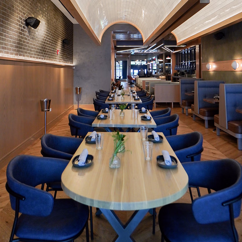 Commercial restaurant dining tables.